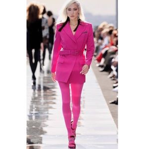 DUNDAS x revolve Joni pink v-neck collar waist belt button up blazer jacket coat